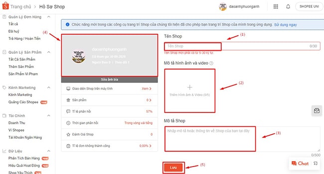 Điền thông tin hồ sơ shop